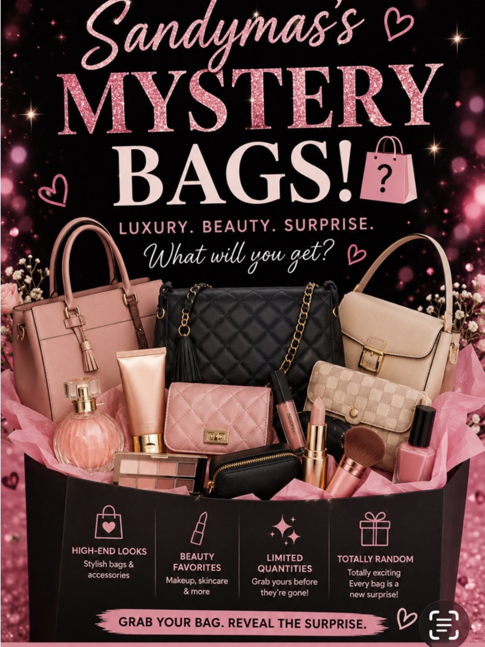 Sandymas Mystery Bag - Women's Luxury Handbag (Pink, Black, Beige)